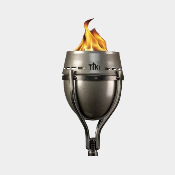 lawn (1) TIKI Brand Island King Outdoor TIKI Torch for Lawn, Patio and Garden, Metal Large Flame Silver - Image 1